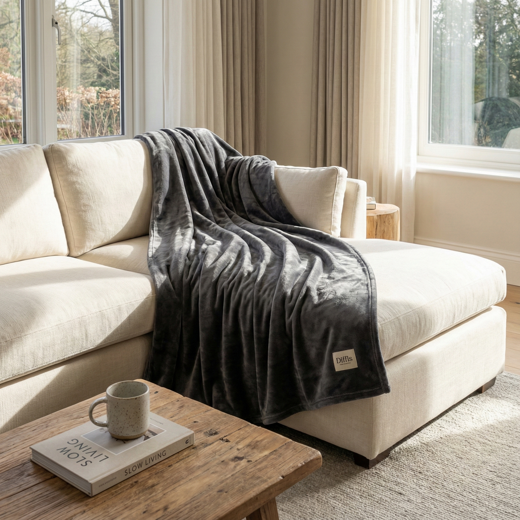 Diffls Sanctuary Throw – Waterproof Reversible Sherpa & Velvet Blanket